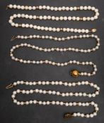Three single-strand, cultured pearl necklaces,