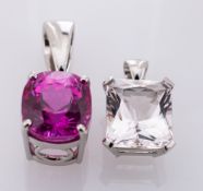 A Platinum Pale Pink Danburite Pendant, the rectangular shaped stone claw set,