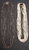 Two multi-strand, freshwater, cultured pearl necklaces,