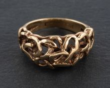 A ring of organic design with partial hallmarks, length of ring head ca.