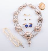 A small group of jewellery, to include: a pair of lapis lazuli cufflinks,