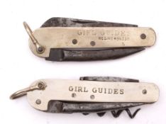 Two mid 20th century Girl Guide pocket knives, in the style of Royal Navy jack knives,