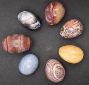 Seven decorative agate eggs, lengths ca. 2.5-3cm.