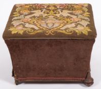 A Victorian sarcophagus shaped square ottoman,