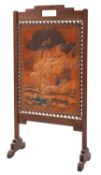 An embossed and painted leather and oak