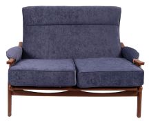 A beech and blue upholstered lounge suit