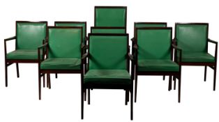 A set of nine mahogany and faux leather