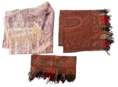 A Paisley silk table cloth, 86 x 340cm and two sections of Paisley woollen fabric.