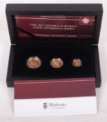 Cased 2017 Tristan da Cunha Elizabeth and Phillip sovereign, half sovereign and quarter sovereign,