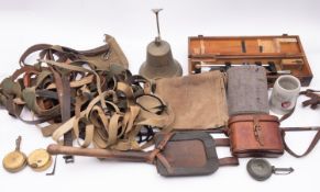 A Collection of various militaria, including a German trench shovel with black leather frog,