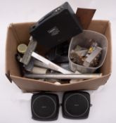 A collection of various audio and visual electronic components,