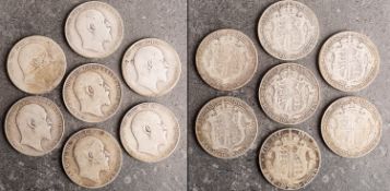 Seven Edward VII half crowns, comprising 1902 (1),