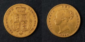 A Victorian half sovereign gold coin, dated 1863, diameter ca. 19mms, total weight ca. 3.9gms.