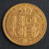 A Victorian half sovereign gold coin, dated 1891, diameter ca. 19mms, total weight ca. 3.9gms.