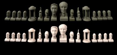 A late 20th century bisque porcelain Roman chess set, by R.H.