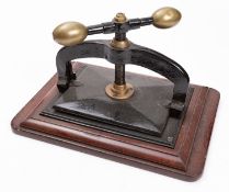 A late 19th/early 20th century brass and cast iron book press, maker Royston & Brown, London,