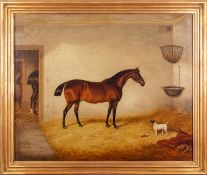 William Eddowes Turner (British, 1820-1885) Pony and terrier in a stable Oil on canvas 59 x 71.