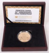 A cased Princess Diana 20th Anniversary proof 9CT gold coin.