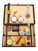 A continental silver open face pocket watch, together with two Smith's stopwatches,