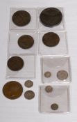 A group of coins to include ;- a George II 1746 Maundy 4d, William III 1700 Maundy 2d,