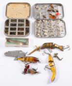 A Hardy aluminium fly tin and contents,