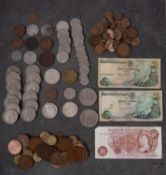 A group of world coins including silver 1867 and 1868 French 2 francs, 1845 guilder, 1961/64 2 1.