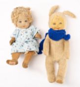 A Chad Valley 'Bambina' linen head doll with blonde hair,