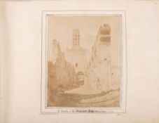 INDIAN ALBUM CONTAINING MANY ORIGINAL WATERCOLOURS & EARLY PHOTOGRAPHS : A beautifully presented