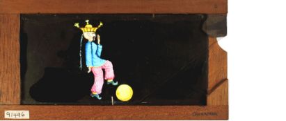 'Chinese man kicking football' Maker unknown (7 x 3 3/4 x 3/8 inches), single slip