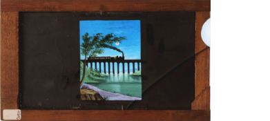 'The Midnight Express' [train moves across viaduct] Maker unknown (7 x 4 x 3/8 inches), single slip