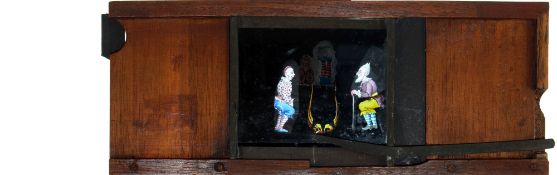 'Pantaloon watches Clown in stew pot' [Clown falls into pot, steam appears, Clown rises and falls]