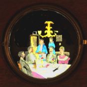 'Cat chasing mice on dinner table' Maker unknown (6 3/4 x 3 7/8 x 1/2 inches), single rack