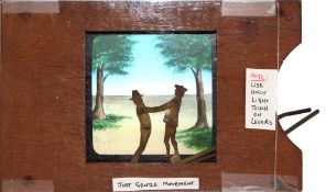 'Two men wrestling' [bodies, legs and arms move with feet static] Maker unknown (6 7/8 x 4 3/8 x 5/8