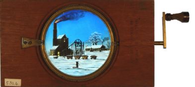 'Mine buildings' [winding wheel rotates] Milliken & Lawley, London (7 x 4 x 1/2 inches), single