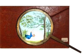 'Girl swinging from tree' Newton & Co., London (6 1/2 x 4 x 3/8 inches), single lever