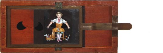 'Shoemaker at work' (21.5 x 9.5 x 1cm), signed 'Desch 1863'