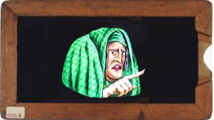 'Witch with moving eyes' [eyes move side to side] Maker unknown (6 3/4 x 3 7/8 x 3/8 inches), single