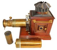 A mahogany and brass single lantern, maker W C Hughes, London , circa 1880s, fluted chimney over