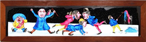'People skating on frozen pond' Maker unknown (13 7/8 x 4 x 1/4 inches)