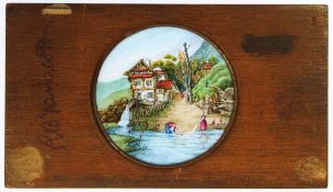 'Mill by the Lake of Luzerne, Switzerland' (maker unknown; 2 slides, 6¾ x 3¾ x ⅜ inches) [