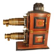 A mahogany and brass showman's biunial lantern, maker A Franks , Manchester, circa 1880,
