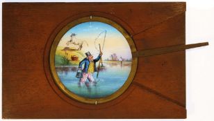 'Man casting fishing rod' Maker unknown; 7 x 4½ x ⅜ inches
