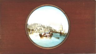 'Views of the Mediterranean' Four slides, probably part of a larger set. Single hand-painted glass