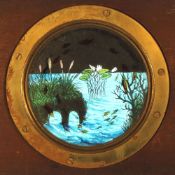 'Pond with lilies' [fish move across] Maker unknown (7 x 4 1/2 x 3/8 inches), single rack