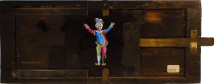 'Jester makes acrobatic leap' Maker unknown; 9¾ x 4 x ½ inches, single slip