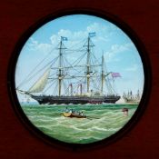 Slide 1, Paddle driven sailing ship Maker unknown (7 x 4 1/2 x 3/8 inches)