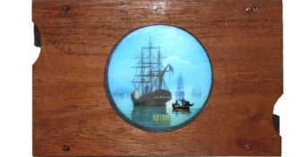 'Alexandria Boat' W.C. Hughes, London, 2 slides, (7 x 4 3/8 x 5/8 inches) [rowing boat leaves ship],