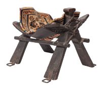 A near Eastern stained wood and metal mo