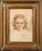 Continental School Portrait of a young girl Charcoal and crayon on paper 22.5 x 16.