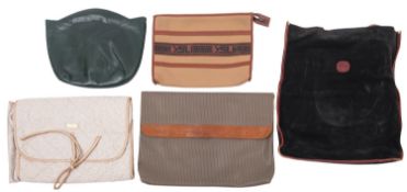 A Russell & Bromley green leather evening bag, together with an Yves Saint Laurent washbag, a Jaeger